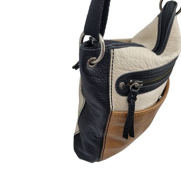 The Sak Leather Crossbody Messenger Satchel Color Blocked Cream Brown Black - Picture 6 of 16